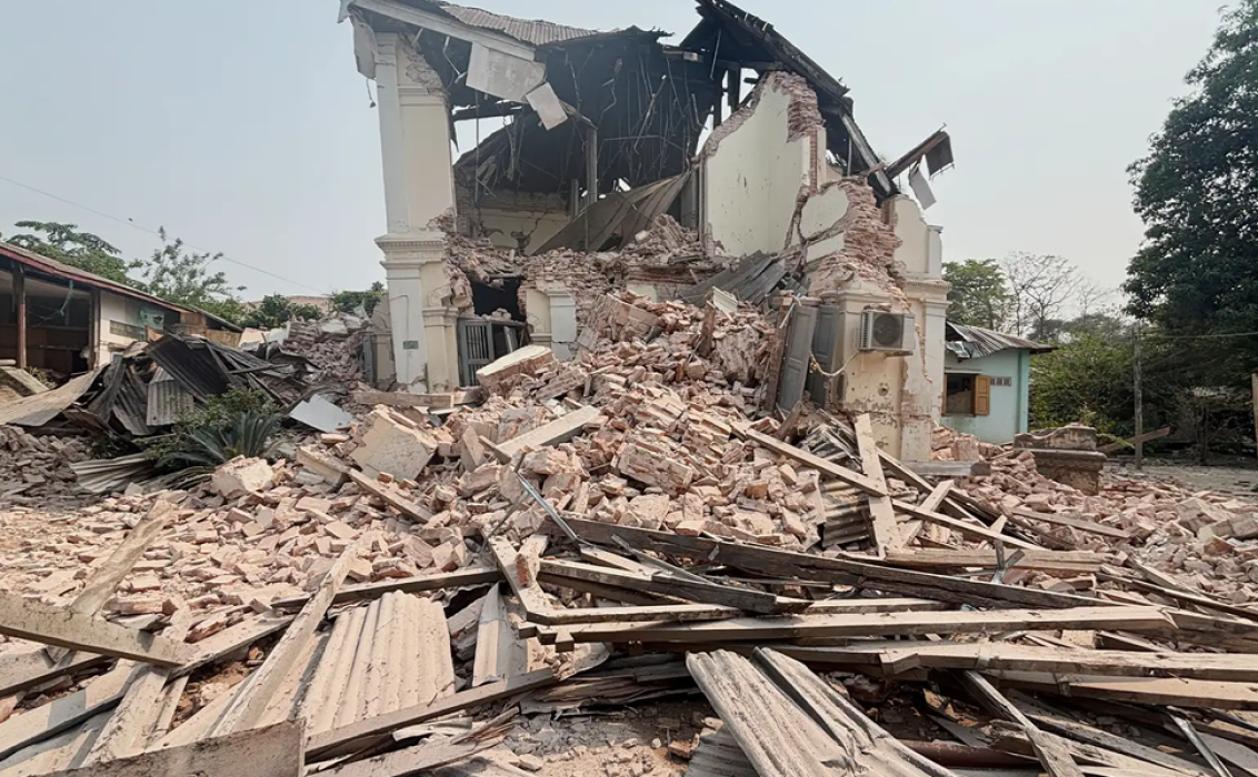 Building devastated by the earthquake in Myanmar